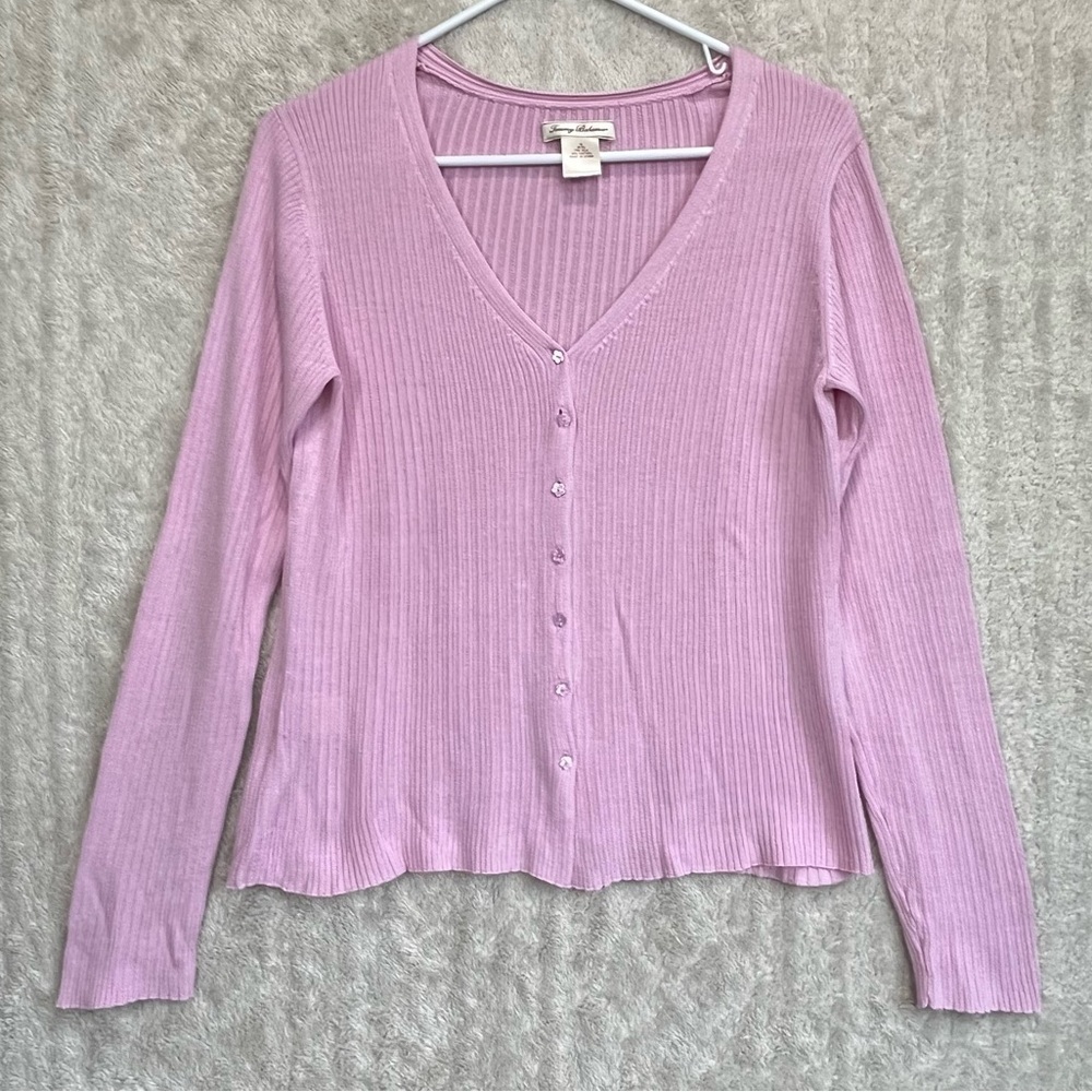 Tommy Bahama Silk Ribbed Pink Button Up Cardigan Sweater Sz M Resortwear